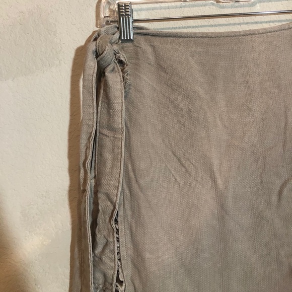 Anthro Linen Wrap Skirt with Side Tie & Raw Hem - Picture 2 of 4